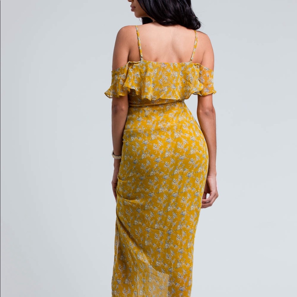 Yellow Floral Ruffle Dress - Picture 3 of 4